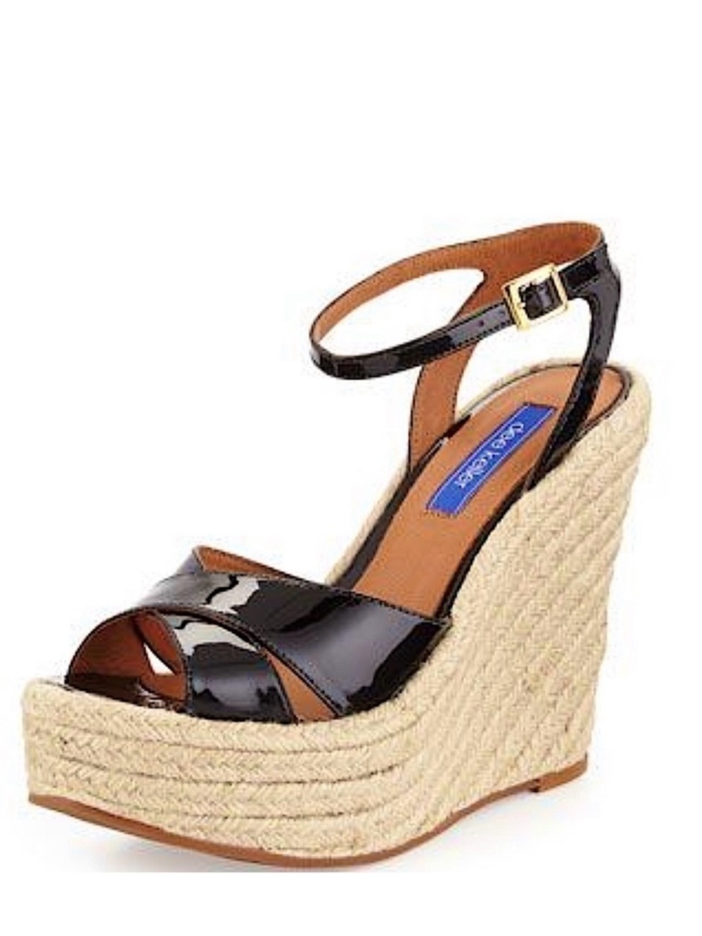 DEE Keller Fairly Black Patent Wedge Sandal Espadrille Size 40